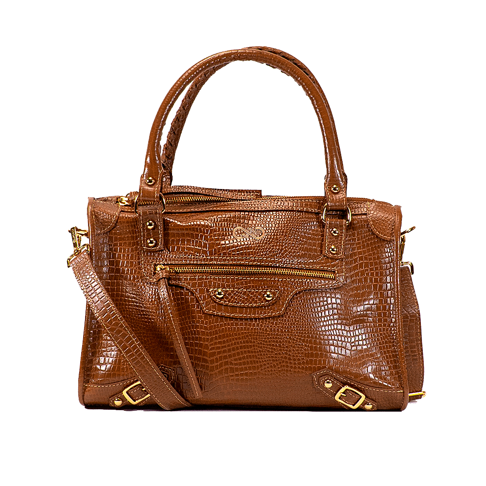 Bolsa Shopping em Couro Minicroco Whisky